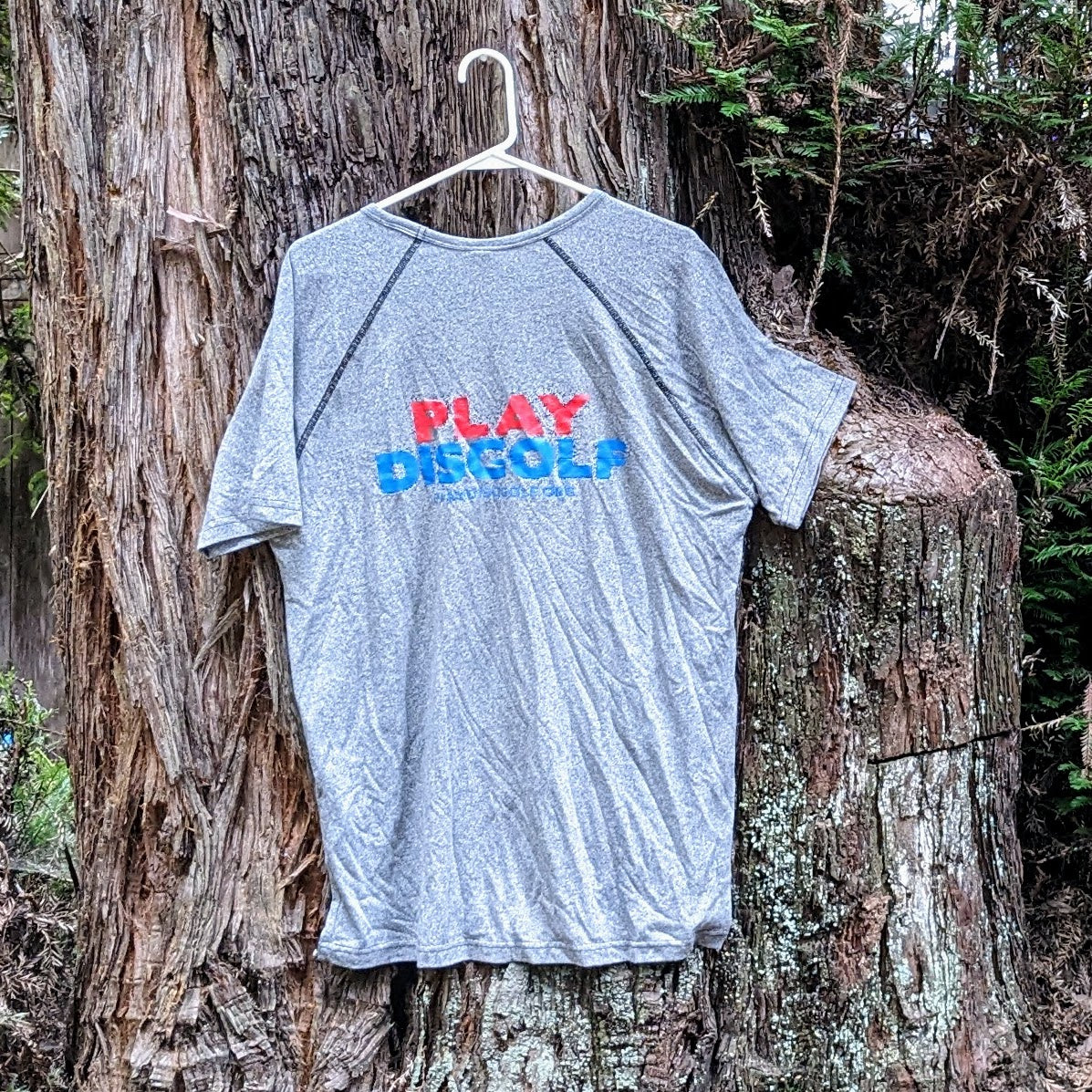 Clearance- Gray Raglan T-Shirt with Play DisGolf logo, Size XL