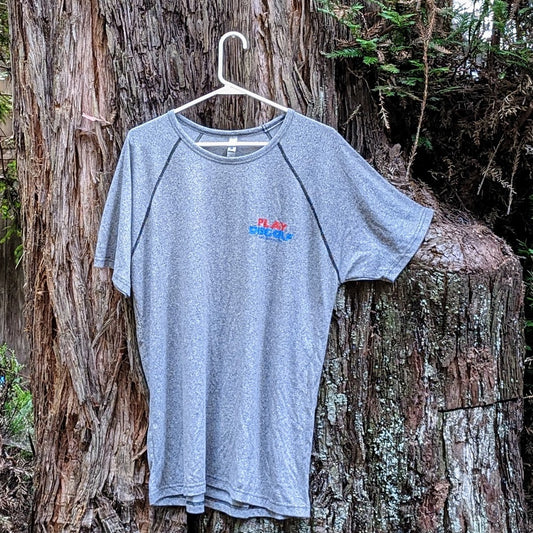 Clearance- Gray Raglan T-Shirt with Play DisGolf logo, Size XL